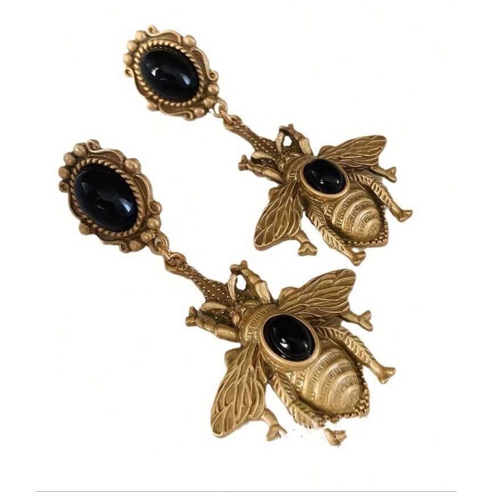 Vintage Style Bronzed Bee Drop Earrings